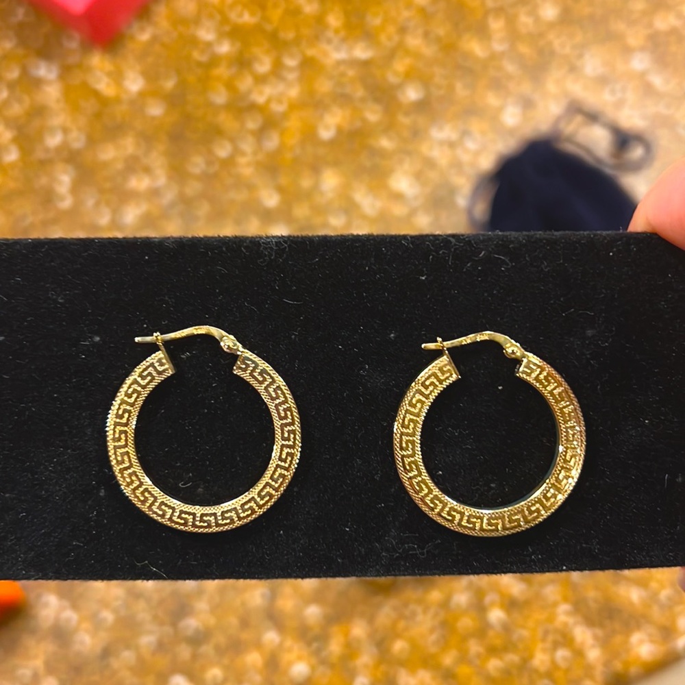 14K Greek Key Design Hoop Earrings